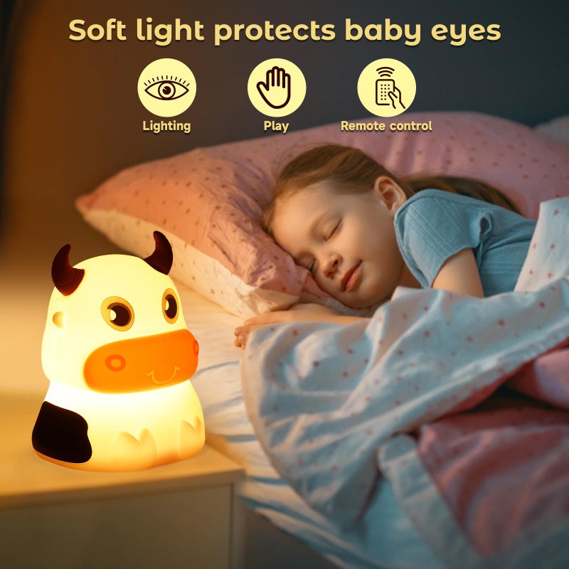 AVEKI Night Light for Kids, Portable Tap Control Rechargeable Nightlight Lamp, Color Changing, Silicone Cute Muti Color Cow Night Lamp Bedroom Decor for Infant or Toddler (Cows-USB) - Image 5